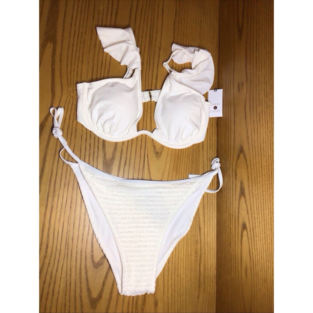 SWIM BATHING Suit Bikini Two Pc - Sz L Textured White / Cream